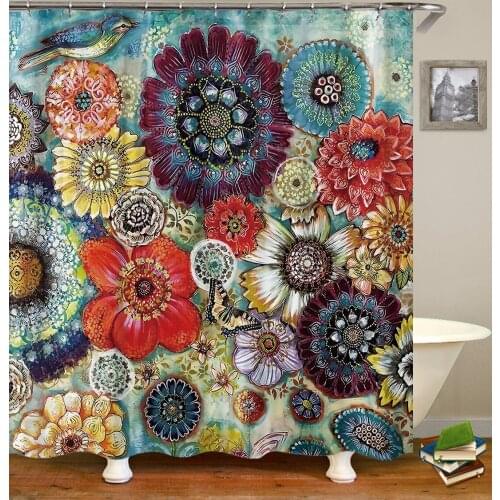 3D Flower India Bohemian Print Nordic Style Shower Curtain Set With Hooks Natural Landscape Home Decoration Bathroom Curtains
