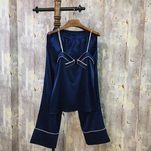 Womens Pajamas Set Silk Women Lingeries Solid Sleeping Clothing Nighty Set Long pyjamas pijiamas sleepwear