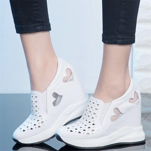 2020 Summer Trainers Women Genuine Leather Wedges High Heel Platform Pumps Shoes Female Breathable Fashion Sneakers Casual Shoes