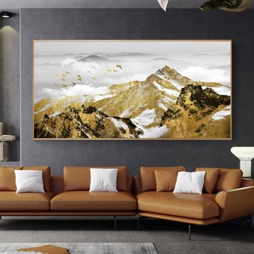 Golden Snow Mountain Birds Landscape Posters and Prints Canvas Painting Wall Picture for Living Room Big Size Picture Home Decor