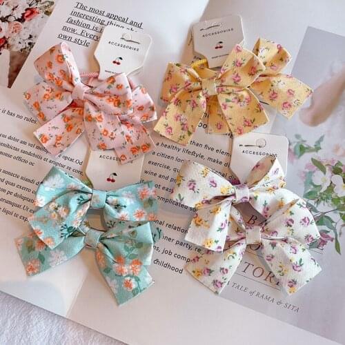 2Pcs/Set Elastic Hair Bands For Girls Hair Bow Cute Floral Hair Ties For Toddler Kids Headwear Girls Hair Accessories