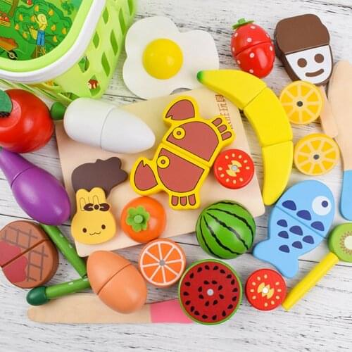 22pcs Children Wooden Kitchen Toy Cut Vegetable Fruit Toy with Magnet for Cooking Early Learning Educational Toy Gift