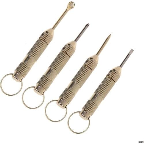 4 in1 Mini Portable Golden Opener Screwdrivers Ear Pick Ear Cleaner Keychain Kit