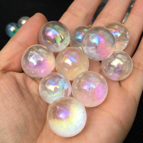 5pcs Clear Angel Aura Quartz Crystal Titanium Bismuth Silicon sphere ball Rainbow Healing Energy Minerals Fashion Novelty
