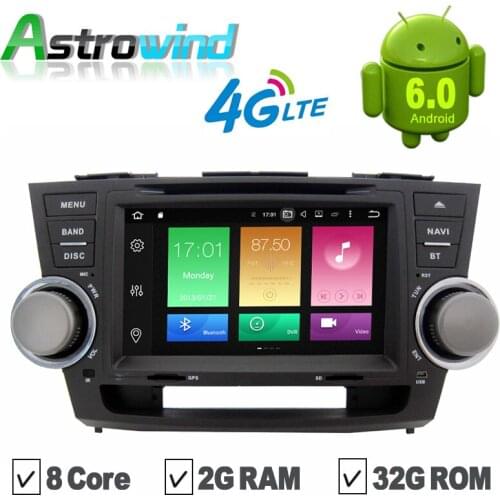 8 Core, 2G RAM, 32G ROM, Android 6.0 GPS Navigation System DVD Stereo Media Auto Radio For Toyota Highlander 2012-2014
