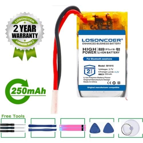 LOSONCOER Battery 250mAh 501015 For Bluetooth Earphone Sound Driving Recorder Mouse Toys MP3 MP4