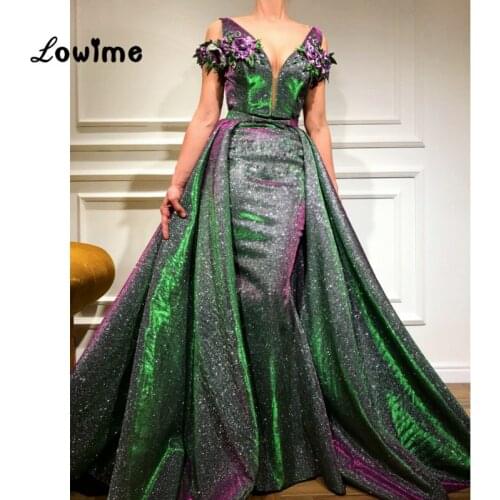 Arabic V Neck Evening Dress Short Sleeves With Handmade Flower Mermaid Long Prom Dresses Abendkleider Elegant Vintage Party Gown