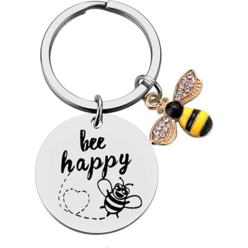 Teachers Day Bee Happy Bee Happy Keychain Bumble Bee Charm Insect Keychain Bee Jewelry Inspirational Bee Gift