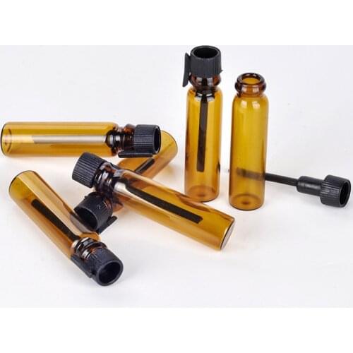10Pcs/lot 1ML Amber Travel Glass Perfume Bottle For Essential Oils Empty Cosmetic Trial Thin Glass Bottle Perfume Test Tube