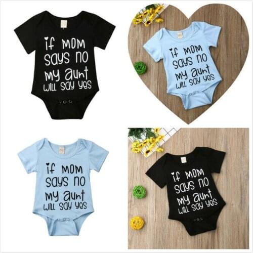 Focusnorm Seller Infant Newborn Baby Boy Girl Summer Casual Bodysuit Clothes Outfit Cotton Print Letter Jumpsuit Playsuit