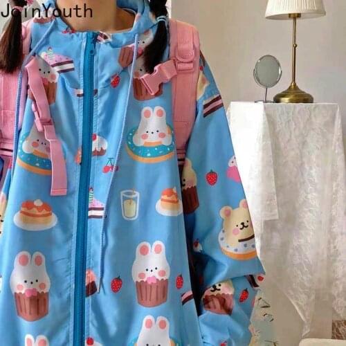 Joinyouth 2021 Korean Fashion Hoodies Ropa Mujer Women Cartoon Print Hooded Outwear Streetwear Casual Loose Sweatshirt 7b820