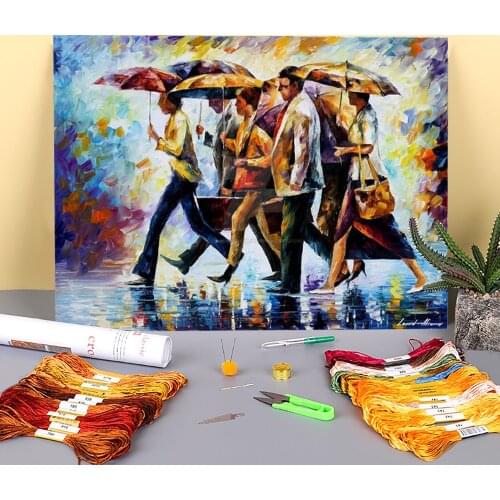 Oil Painting Style Printed Fabric 11CT Cross Stitch DIY Embroidery Complete Kit DMC Threads Craft Sewing Promotions