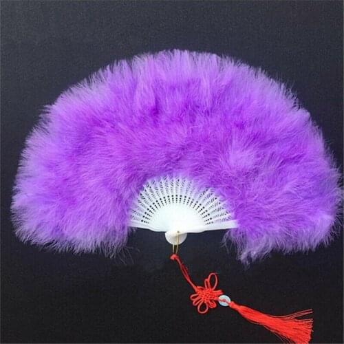 Beautiful purple high quality fluffy feather hand fan dance stage show props wedding party 1pcs Goose feather fan decoration