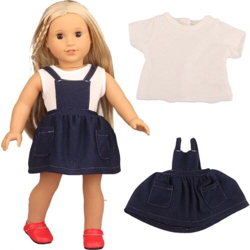 New Pattern Fashion T-Shirt Denim Suspender Skirt Fit 18 Inch American 43cm Baby Doll Clothes Accessories,Girls Toys