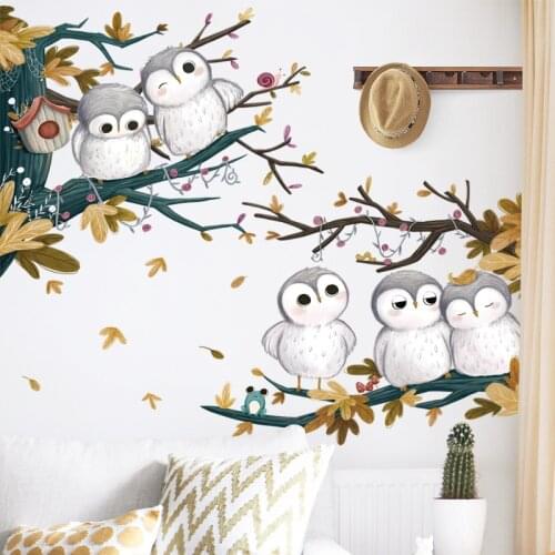 Cartoon Owl Friends Wall Stickers for Kids room Children Bedroon Wall Decor Nordic Birds Vinyl PVC Wall Sticker Home Decoration