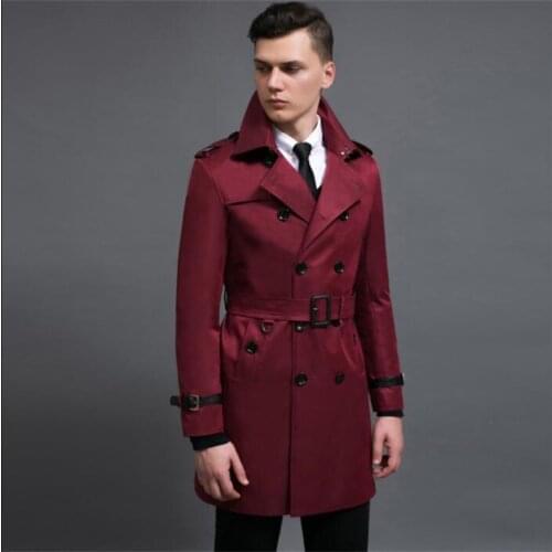 Mens Double-breasted trench coats man Medium length coat men spring autumn clothes slim fit overcoat long sleeve new designer