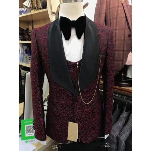 2020 New Men Suit Plaid Square Wedding Suits Slim Fit 3 Pieces Tuxedo Groom Groomsman best man Business Dress suit party gown