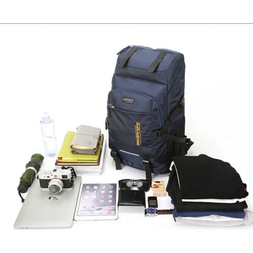 Mens Travel Hiking Backpack Large Capacity Oxford Blue Black Laptop Bag Reflective Strip K018