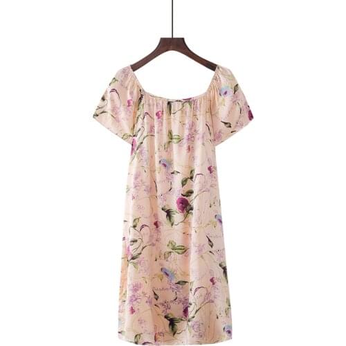 Free shipping 100% Pure Mulberry Floral Silk Nightgown Fashion Nightwear Soft Sleepwear Summer Dress Multicolor Free Size