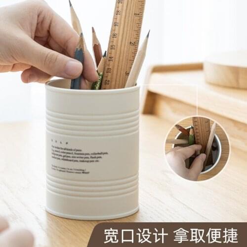 2021 New Cute Stationery Plastic Transparent Frosted Round Pen Holder Students Supplies Pencil Holders Gifts Desk Storage