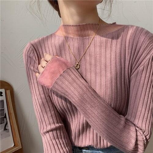 Harteen Spring Autumn New o-Neck Mesh Sweater Knitted Fashionable Long Sleeve Womens Clothes Office Lady Pullovers