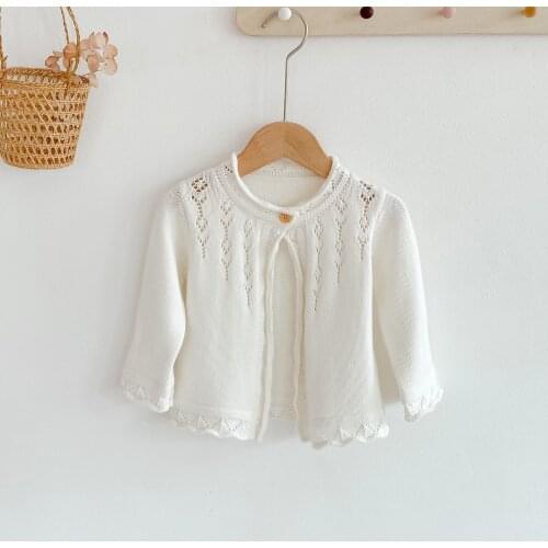 Autumn New Baby Girls White Color Knit Cardigan