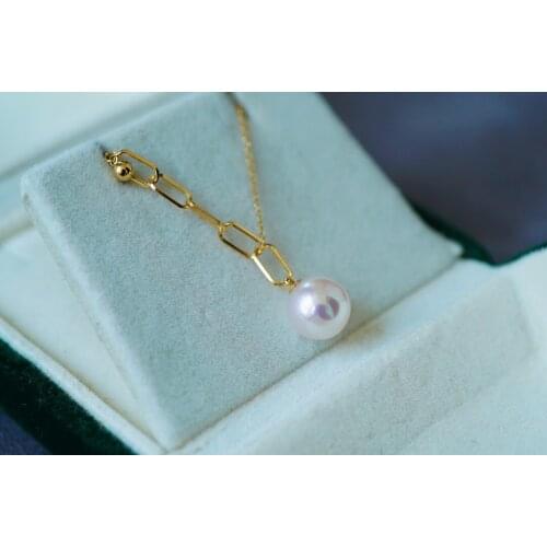 Solid 18K Yellow Gold Nature Japan Origin Akoya 8.8mm Pearl Gemstones Pendants Necklaces for Women Fine Jewelry for Women Gifts