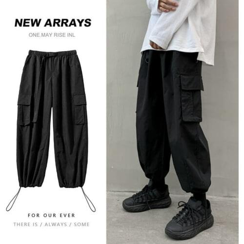 Simple Popular Men Straight Pants Large Pocket Features Male Drawstring Pants Spring Autumn Outing Casual All-match Men Clothing