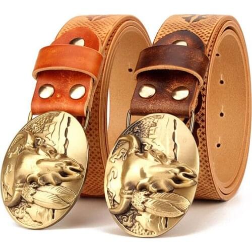 Mens Leather Prong Belt New Leather Belts for Men Classic Universal Waistband Top layer cowhide belt Pure copper buckle belt