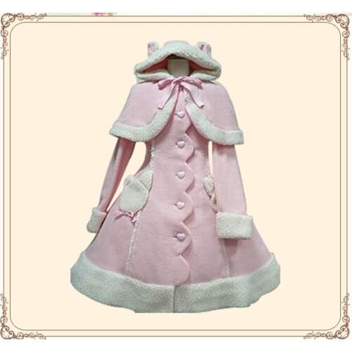 Christmas Custom Made Winter Keep Warm Lolita Cashmere Coat with Shawl Hat Sweet Princess Style Multiple colors available A