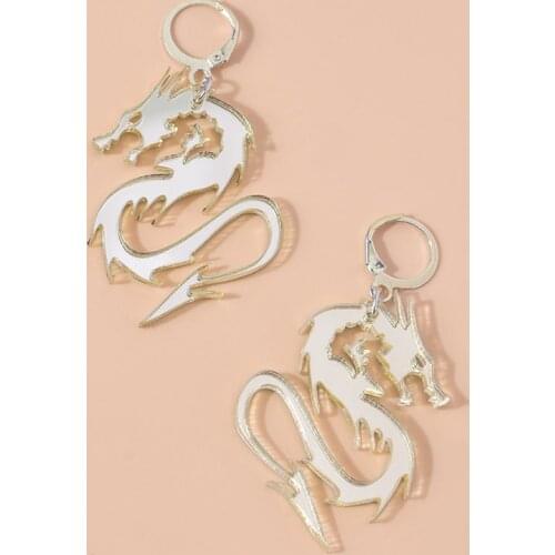 Women Man Super Cool Shiny Dragon Totem Earrings Acrylic Drop Earrings Animal Mirror Dragon Hoop Fashion Jewelry Silver Color