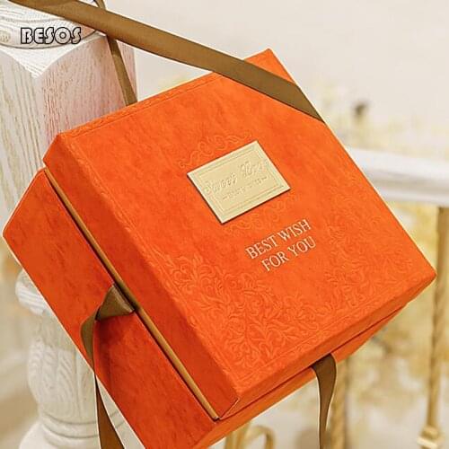 Wedding High End Large Size Orange Red Velvet Bronzing Gift Box Party Flower Jewelry Cosmetics Packaging Decoration Gift Box