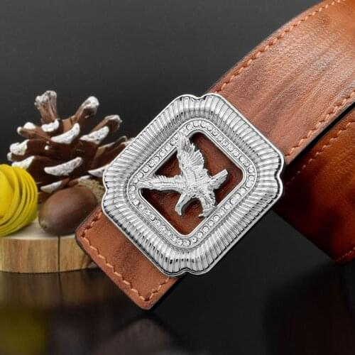 High Quality eagle Golden buckle belt men Cowskin luxury brand Coffee Grain Retro genuine leather Waist Strap 3.8 wide Waistband