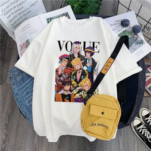 Japan Harajuku Anime JoJo Bizarre Adventure Funny T-shirts for woman Cartoon Printed T-shirt Casual Jojo HipHop female Tops Tees