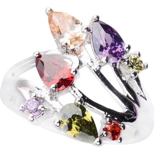 Smart Multi-Color MultiGem 4*6mm Semi-precious Stone Silver cool for women Ring Q1160