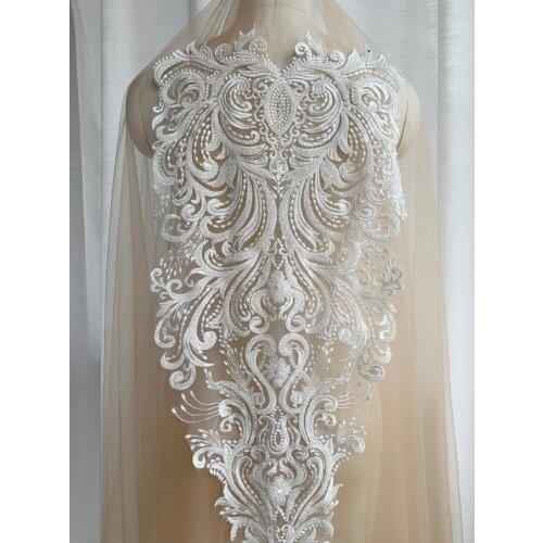 1 piece Large Bridal Lace Applique Heavy Bead Lace Applique