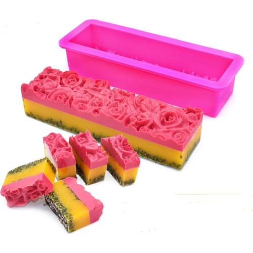 1Pcs Silicone Soap Mold Flexible Easy Removal Rectangle Rose Flower Mould Handmade Soaps Making Tool