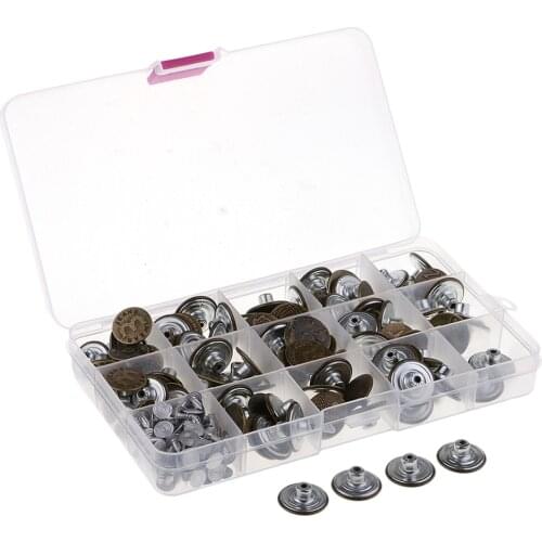 100 Sets Jeans Buttons Tack Buttons Alloy Replacement Kit with Storage Box for Clothes Jeans Bags Leather Straps - 17-20mm