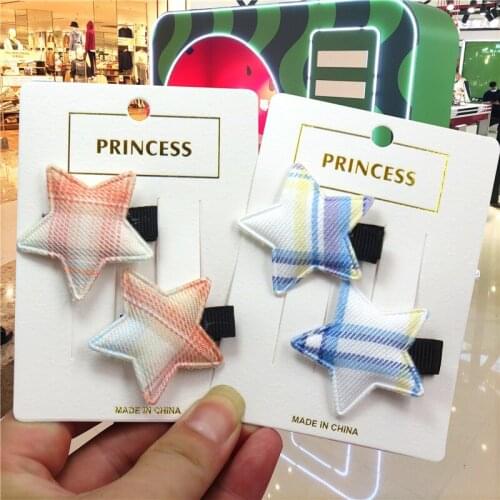 2PCS/Card Lattice Stars Girls Clip Bows Child Hair Tie Knot Creativity Handmade Hairpins Fashion Hair Accessories For Kids NEW