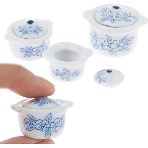 3pcs/set 1/12 Dollhouse Miniature Accessories Mini Soup Pot Food Simulation Kitchenware Model Toys for Doll House Decor