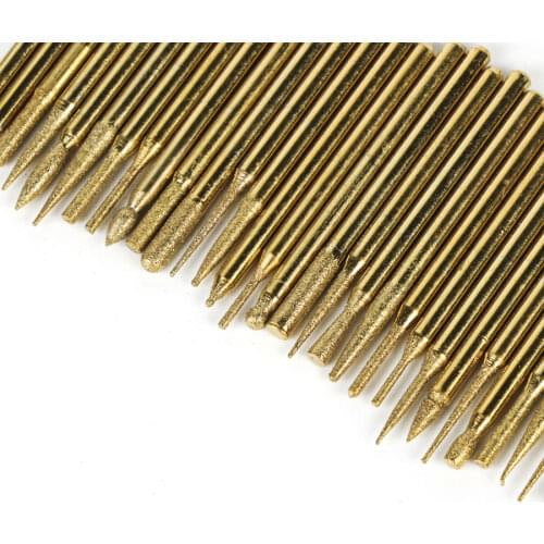 30pcs Titanium Diamond Rotary Burrs Bits Drill for Engraving Carving Dremel Tool