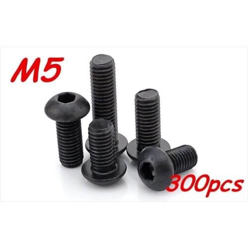 300pcs/Lot Metric Thread M5*25/30/35/40/45/50mm 10.9 Grace Black Button Head Hex Socket Cap Screws Bolts