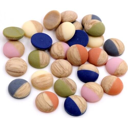 40pcs 12mm Mix Colors Wood grain Frosted imitation leather Style Flat back Resin Cabochons Fit 12mm Cameo Base Button