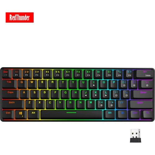 RedThunder Rechargeable Wireless 60% Mechanical Keyboard, True RGB Backlit Clicky Blue Switch, Compact Layout For Laptop PC PS4