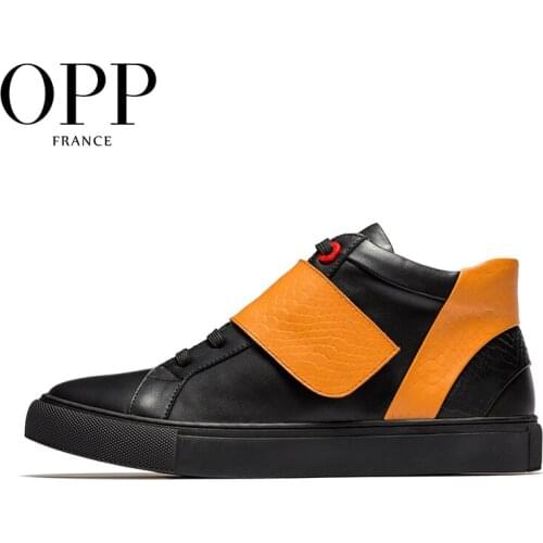 OPP High Top Men boots Genuine Leather shoes Casual Shoes for man Height Increasing Breathable Hard-Wearing Anti-Odor FR