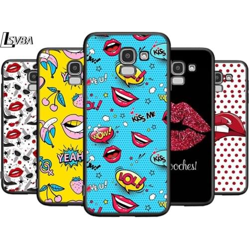 Red Lip Art For Samsung Galaxy J8 J7 Duo J6 J5 Prime J4 Plus J3 J2 Core 2018 2017 2016 Phone Case Cover