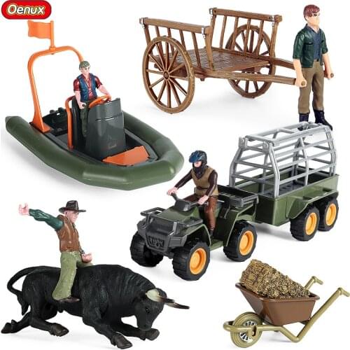 Oenux Farm Staff Model Simulation Farmer Driver Motorcycle Airship Cows Animals Action Figures Figurine Collection Cute Kids Toy