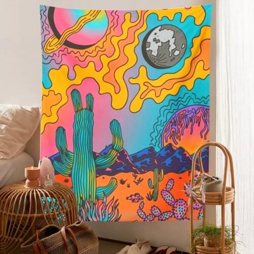 Hippie Cactus Tapestry Trippy Mushroom Psychedelic Background Boho Decor Wall Decoration Tapestry Home Art Deco Mural Tapes