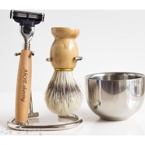 Boar Bristle Shaving Brush Set with Bowl Mug Bathroom Grooming Tool Beard Clean Razor Holder