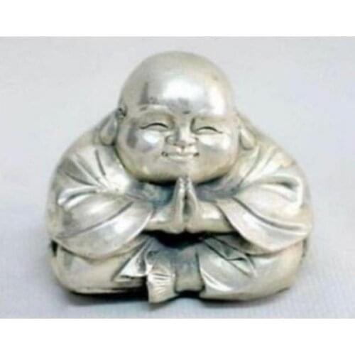 Chinese tibet silver carved happy buddha figurine